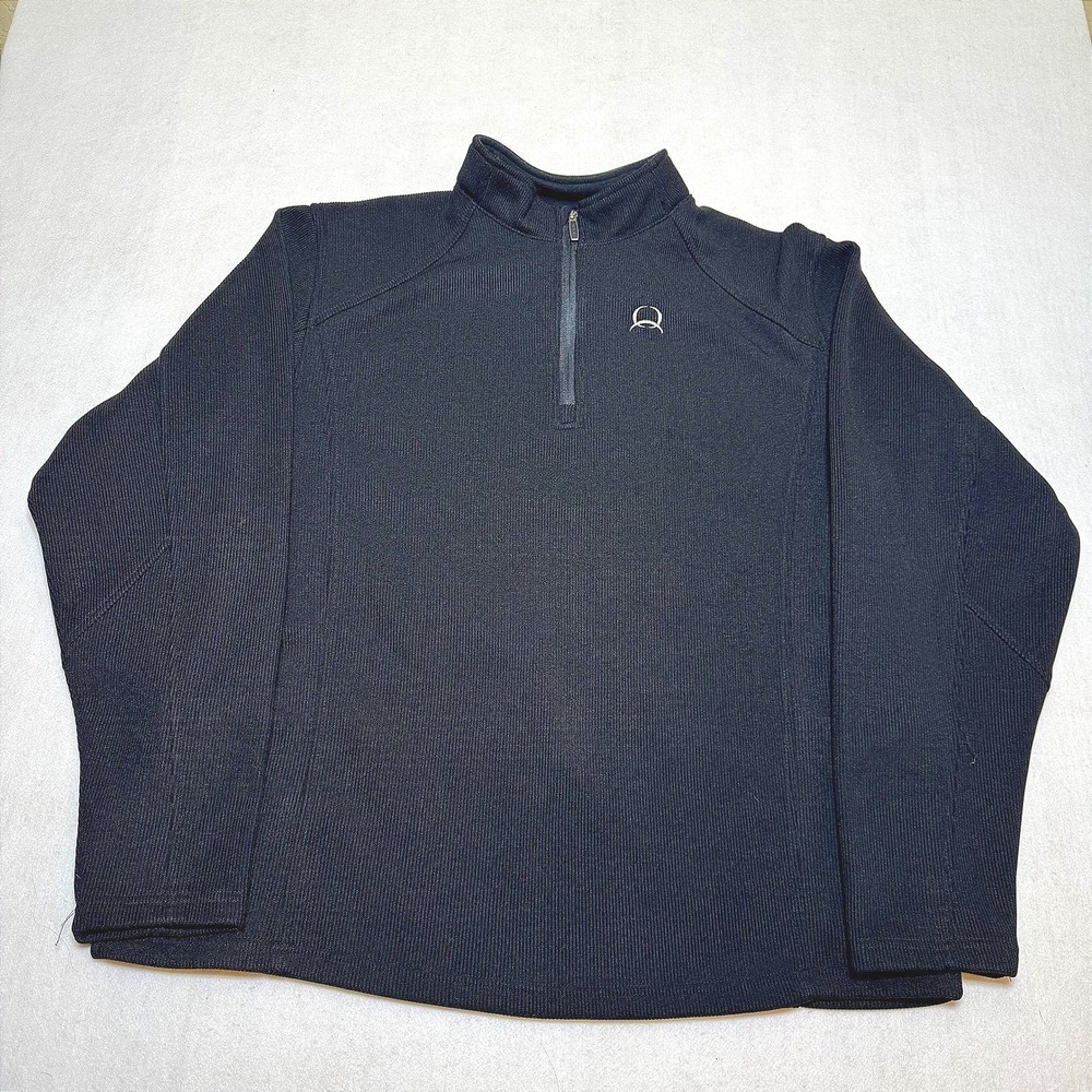 Cinch Mens Black Ribbed Quarter Zip Fleece Pullover Sweater XXL